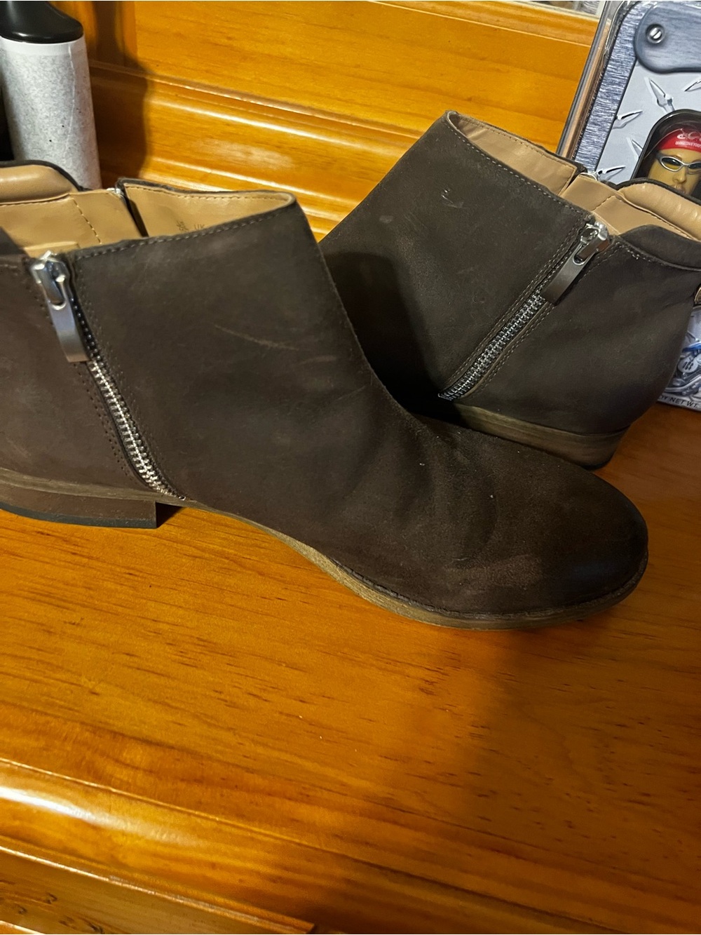 Franco Sarto Dark Brown Suede Ankle Booties with Side Zip